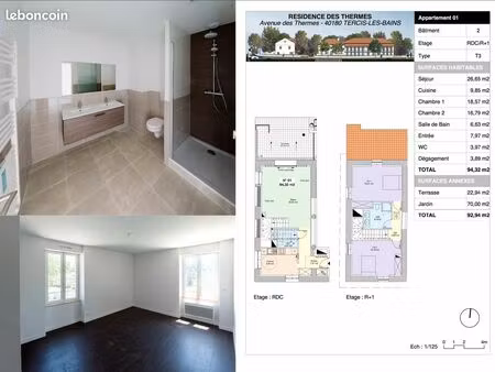 a louer en mars t3 en duplex 94m²