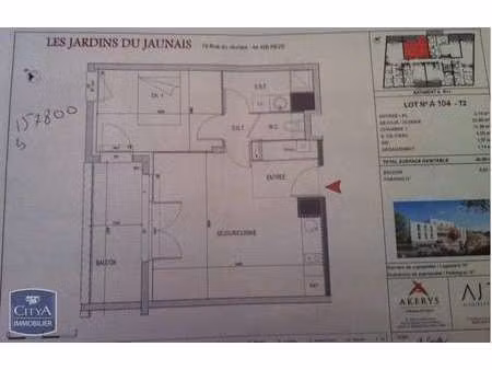 location appartement 2 pièces à rezé (44400) : à louer 2 pièces / 44m² rezé