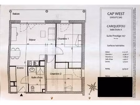 vente appartement 3 pièces à carquefou (44470) : à vendre 3 pièces / 56m² carquefou
