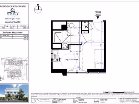 studio 1 pièce 20 m²