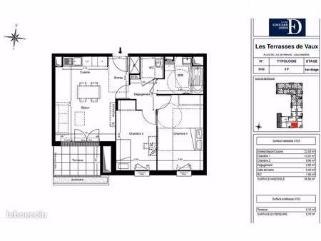 appartement 3 pièces 55 m²