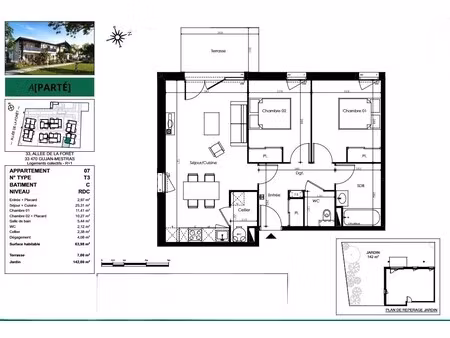 t3 en rez-de-jardin -142 m² de jardin - gujan-mestras