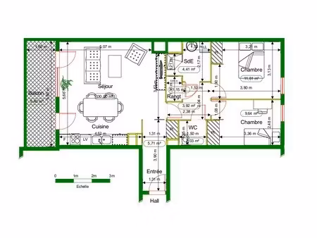 appartement 3 pièces  69 m²  dijon