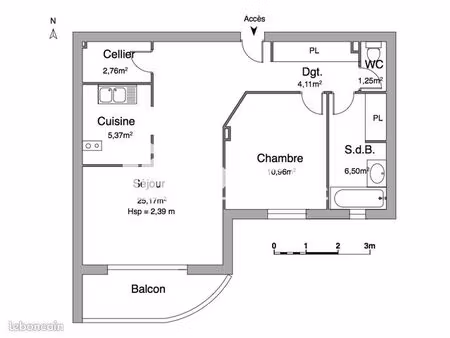 appartement 2 pièces 56 m²
