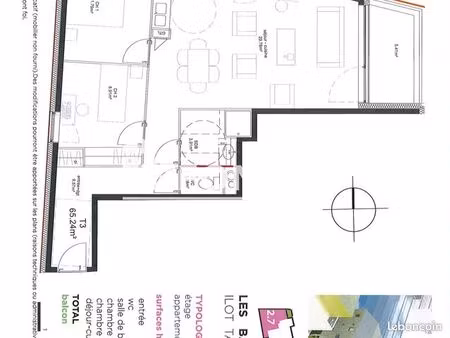 appartement 3 pièces 65 m²