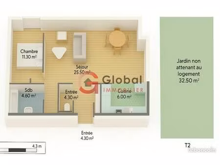 appartement 2 pièces 57 m²