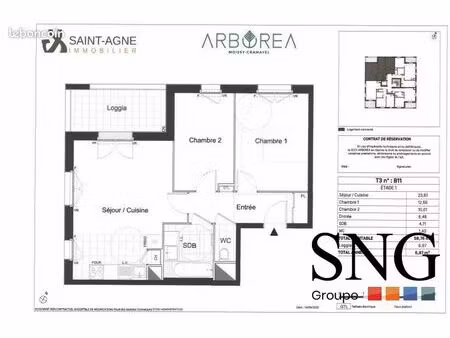 appartement 3 pièces 58 m²