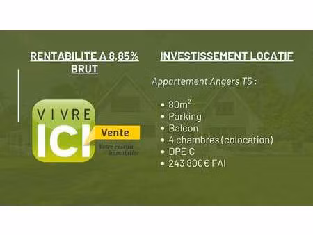 vente appartement 5 pièces à angers belle beille (49000) : à vendre 5 pièces / 80m² angers