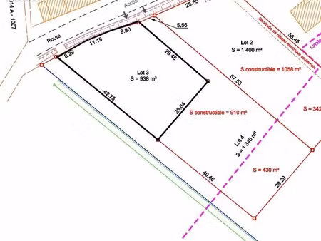terrain constructible 938 m2