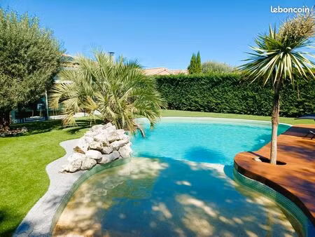 belle et grande maison contemporaine de plain pied avec grand jardin et superbe piscine