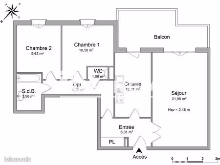 appartement 3 pièces 69 m²