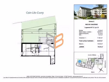 en vente appartement 44 39 m² – 189 000 € |coin-lès-cuvry