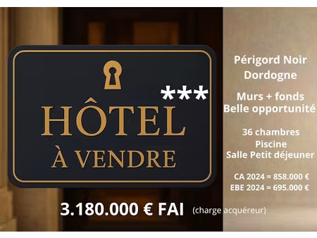 vente hôtel 38 pièces 2029 m² à sarlat-la-caneda (24200)  3 180 000 €
