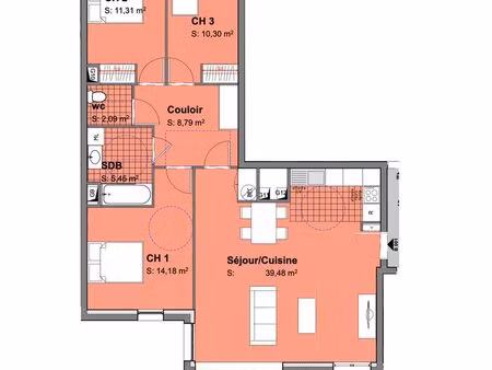 f5 récent  2 places de parking+jardin
