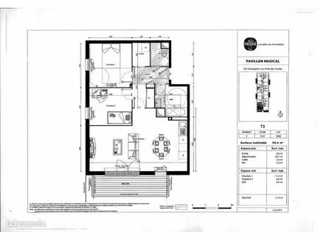 appartement 3 pièces 68 m²