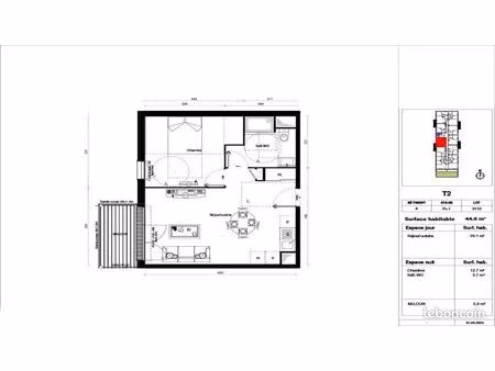 appartement 2 pièces 44 m²