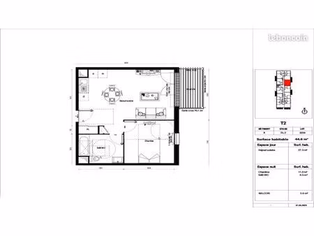 appartement 2 pièces 44 m²