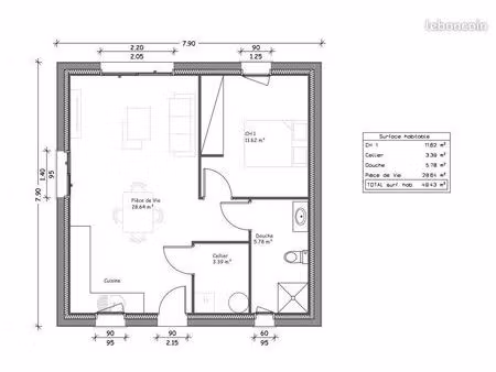 maison 2 pièces 49 m²