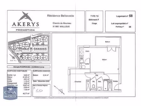 location appartement 2 pièces 46m² nailloux 31560
