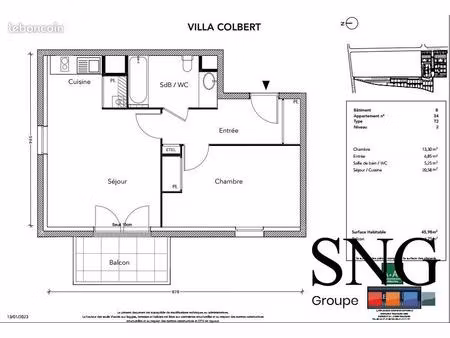 appartement 2 pièces 46 m²