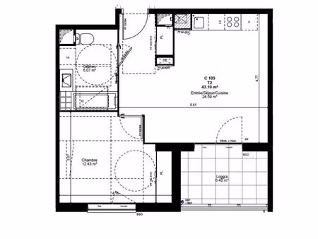 appartement 2 pièces 43 m²