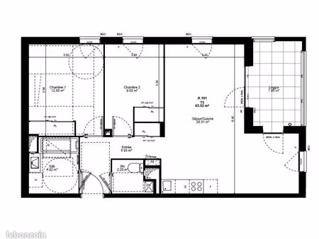 appartement 3 pièces 63 m²