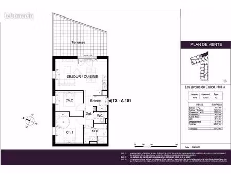 appartement 3 pièces 62 m²