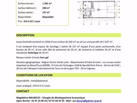 local industriel de 260 m² dont 150m² d’atelier