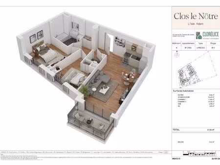 appartement 3 pièces 62 m²