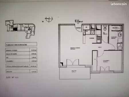 vente 2 pièces de 43 m2 à la teste (33260) en hyper centre