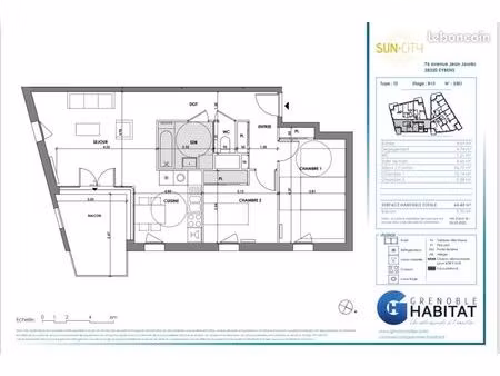 appartement 3 pièces 65 m²