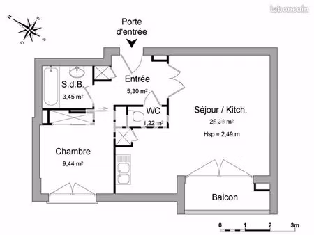 appartement 2 pièces 44 m²