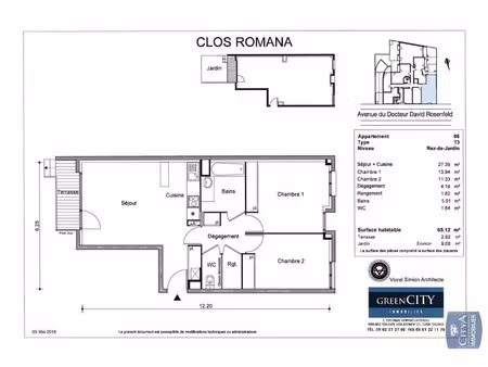 appartement à louer 3 pièces 65.12 m² - romainville (93) - 1 600€