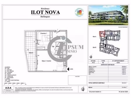 appartement 3 pièces 63 m²