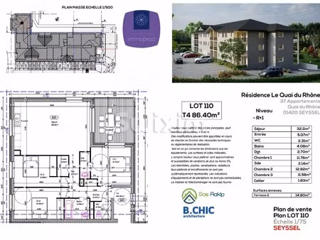 t4 avec terrasse – résidence de standing en bord du rhône