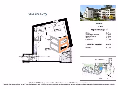 en vente appartement 42 18 m² – 159 000 € |coin-lès-cuvry