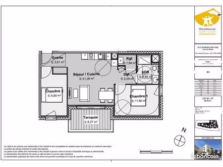 appartement 3 pièces 55 m²