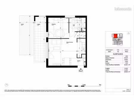 appartement 2 pièces 44 m²