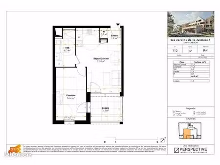 appartement 2 pièces 44 m²