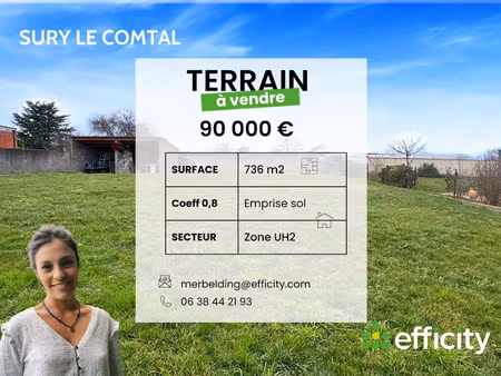 vente terrain 736 m² à sury-le-comtal (42450)  90 000 €