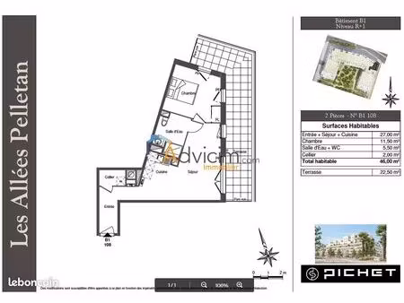 appartement 2 pièces 46 m²