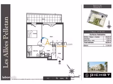 appartement 2 pièces 61 m²