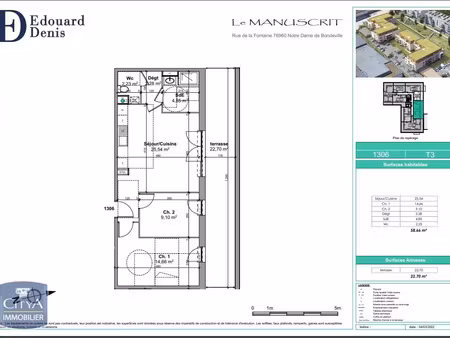 appartement à louer 3 pièces 58.66 m² - notre-dame-de-bondeville (76) - 730€