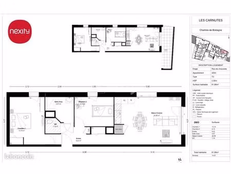 appartement 3 pièces 61 m²