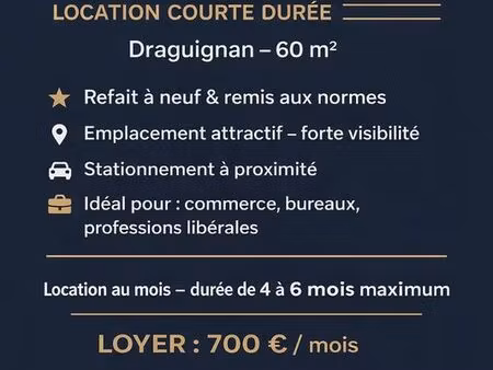 local commercial de 60 m² en courte durée