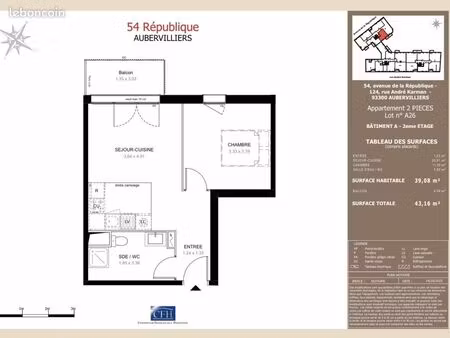 appartement 2 pièces 39 m²