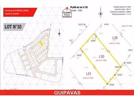 vente terrain 296 m² guipavas (29490)