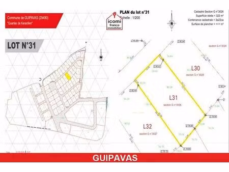 vente terrain 322 m² guipavas (29490)