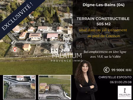 exclusivité ! terrain de 505 m2 prêt a construire