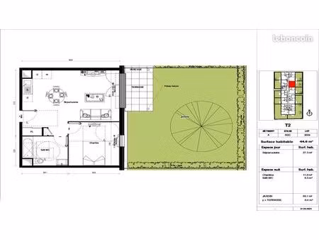 appartement 2 pièces 44 m²